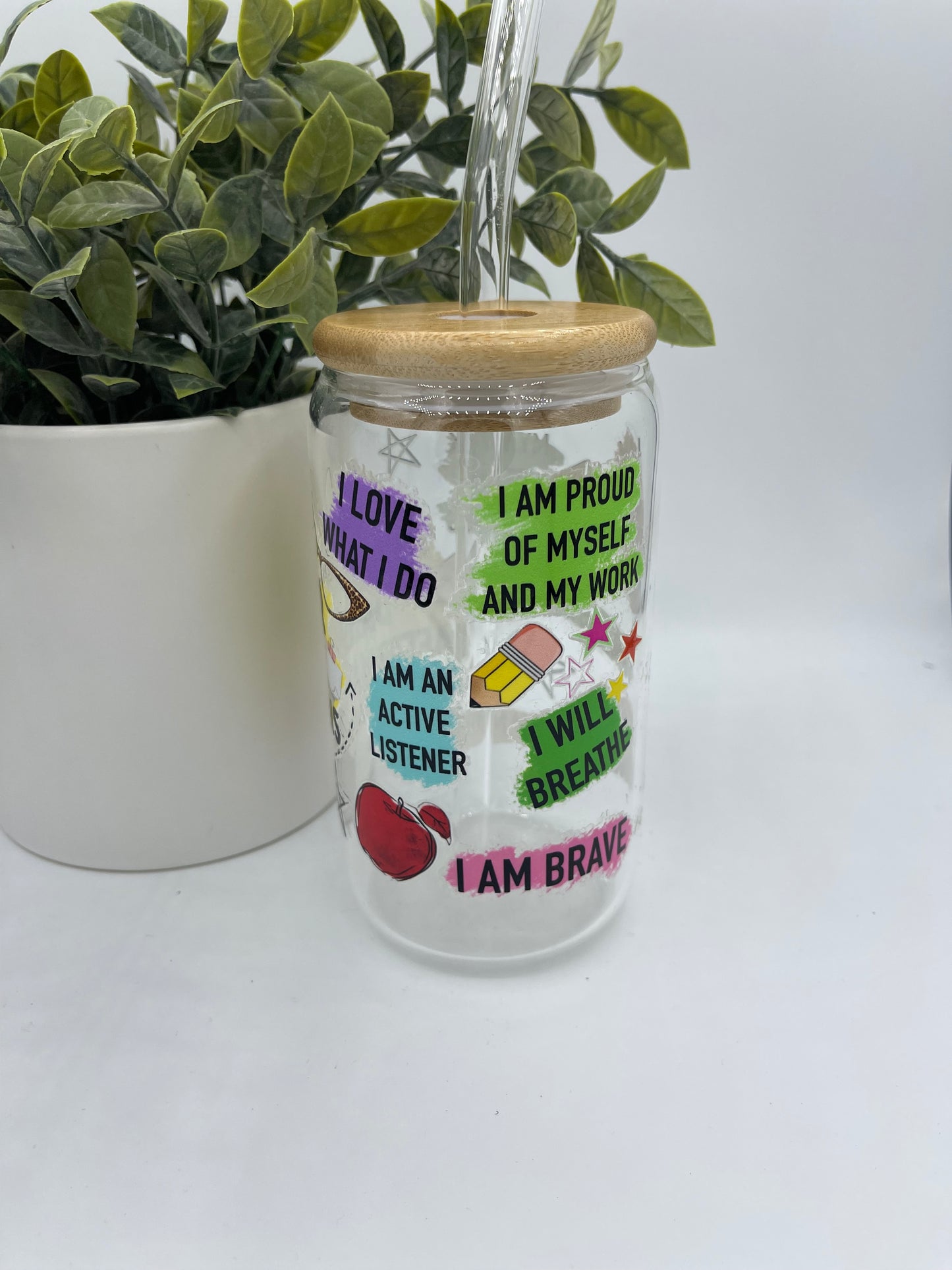 Teacher affirmations glass cup
