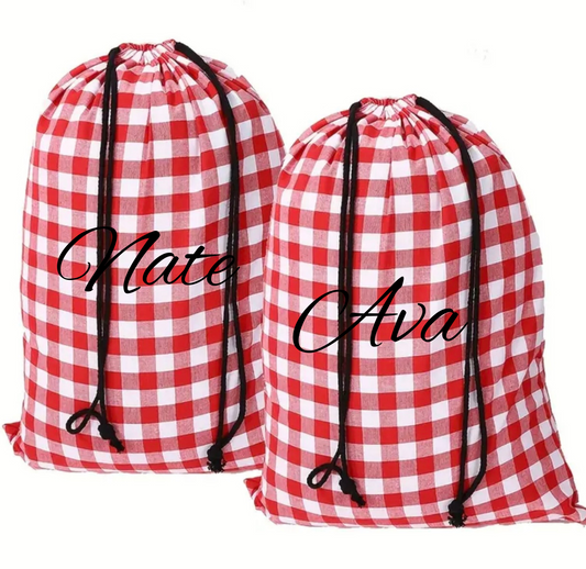 Red and white plaid Santa sack