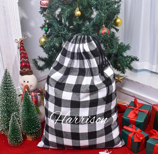 Black plaid Santa sack