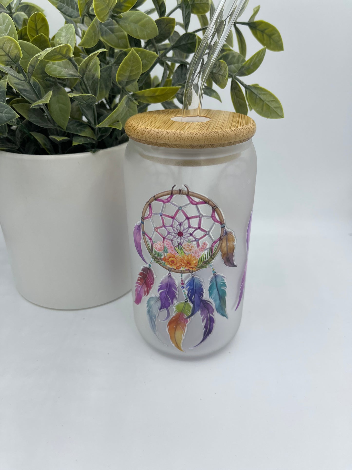 Rainbow dream catcher glass cup