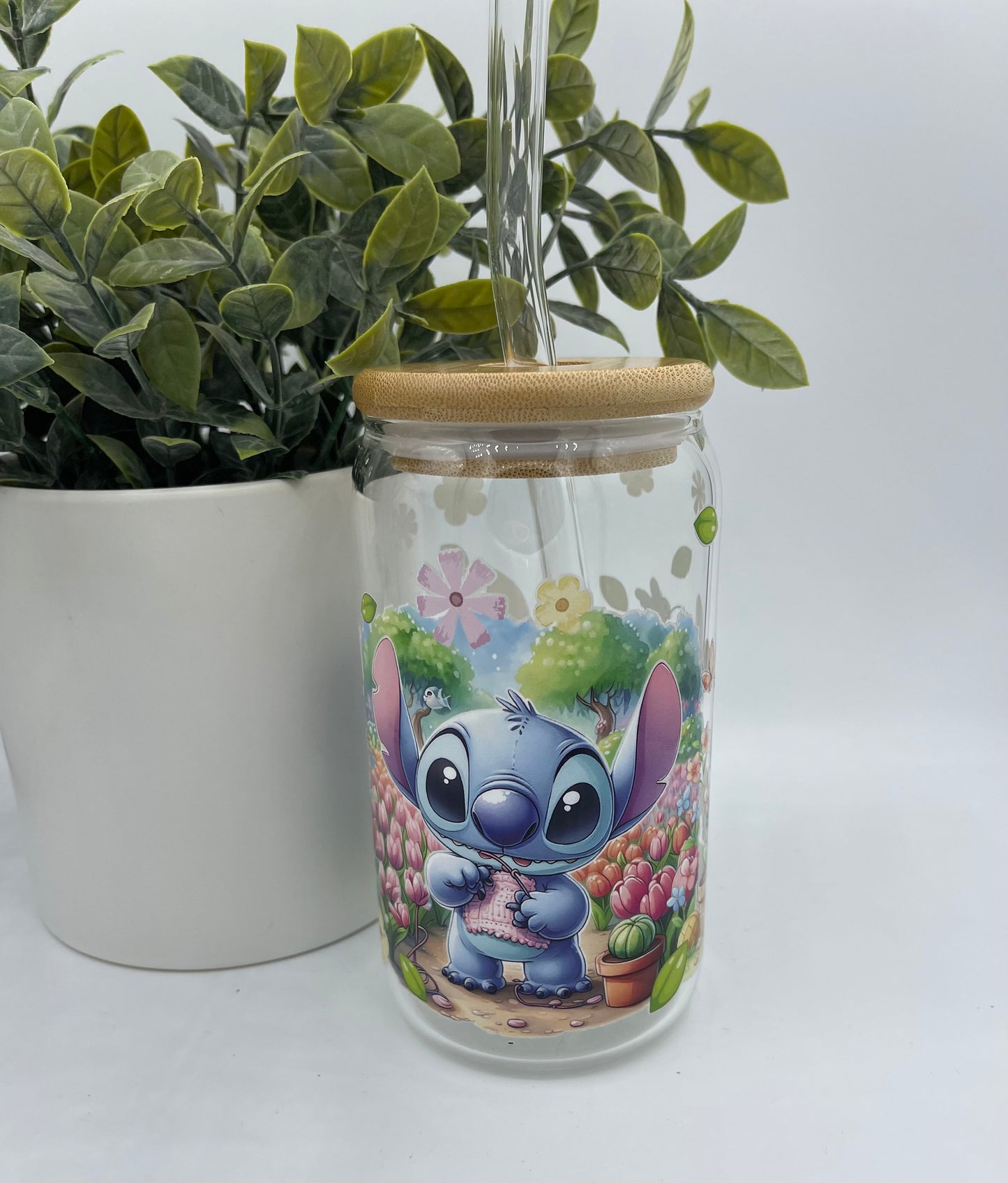 Stitch in garden glass cup