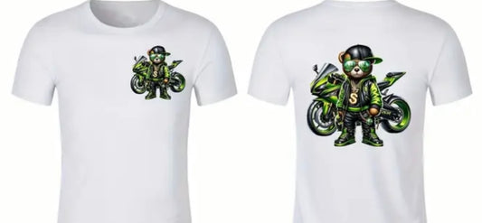 Gangster bear green motorbike