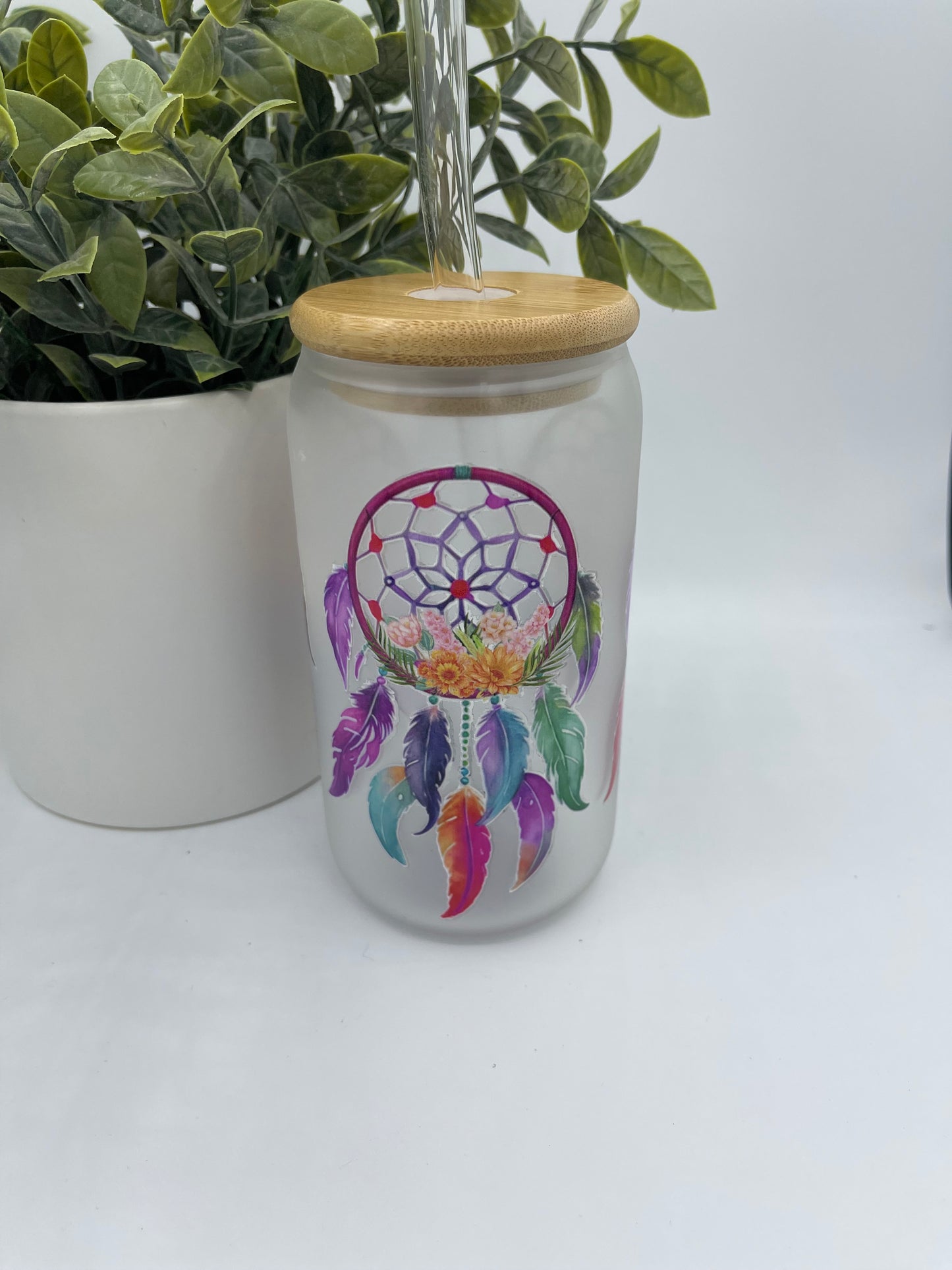 Rainbow dream catcher glass cup