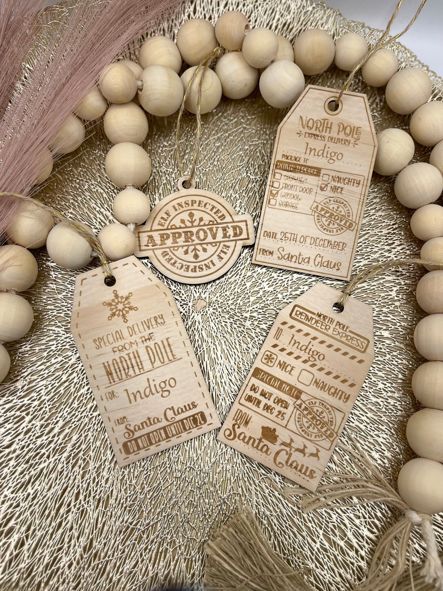 Santa sack tags wooden