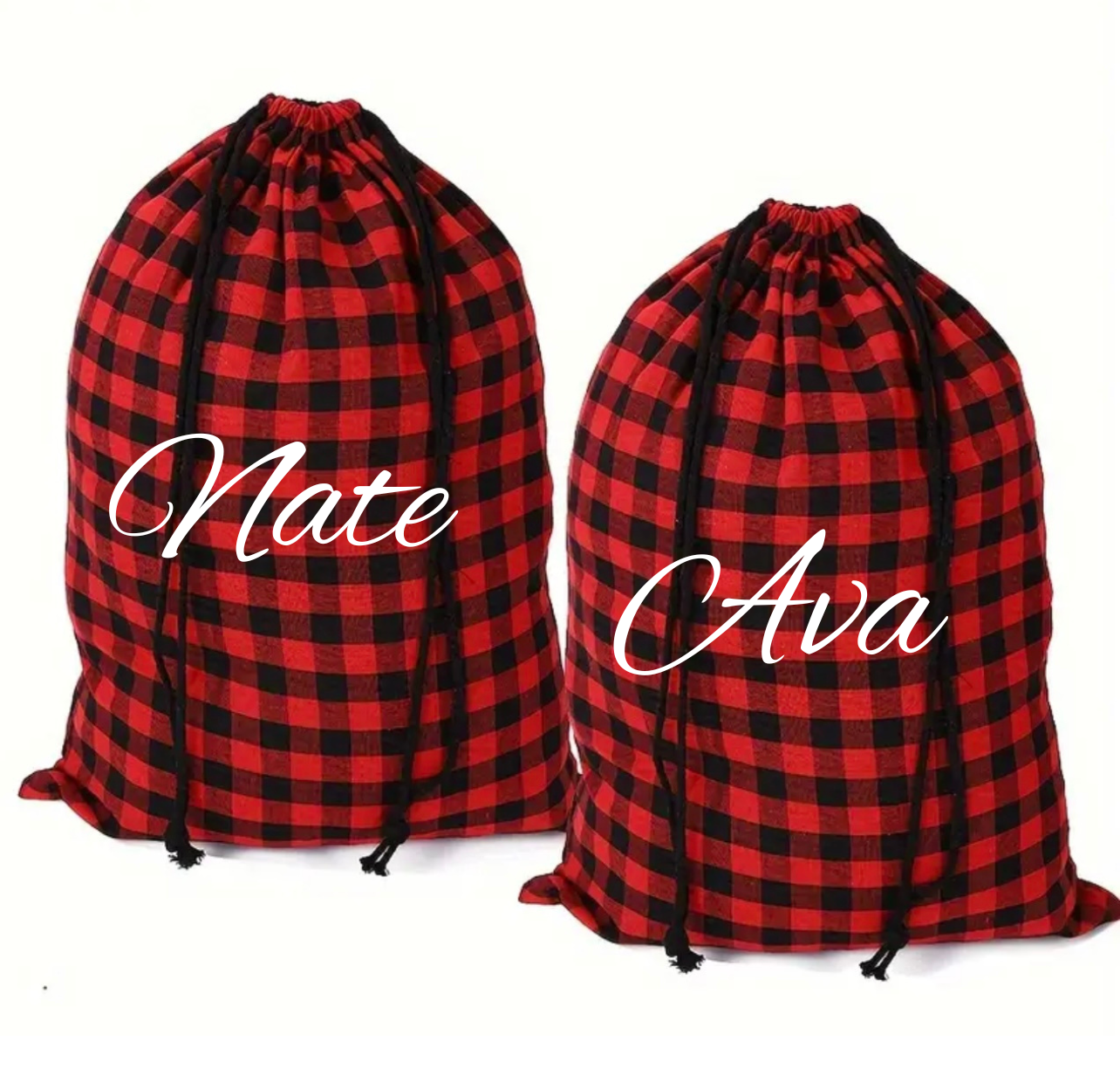 Black and red plaid Santa sack