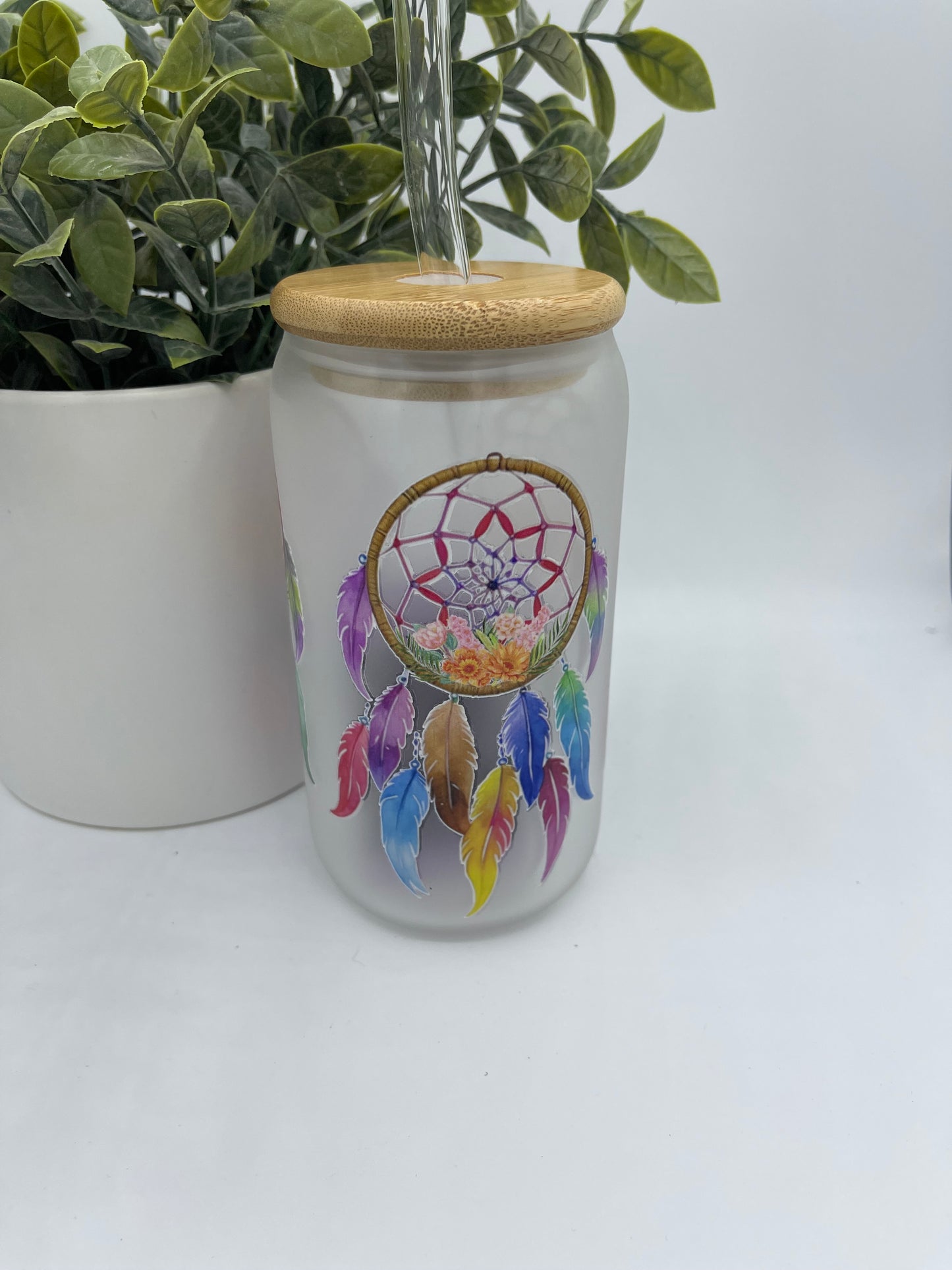 Rainbow dream catcher glass cup