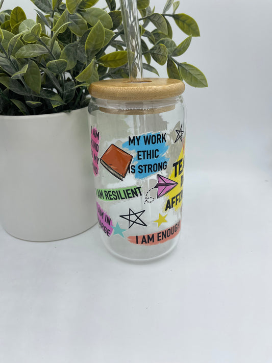 Teacher affirmations glass cup