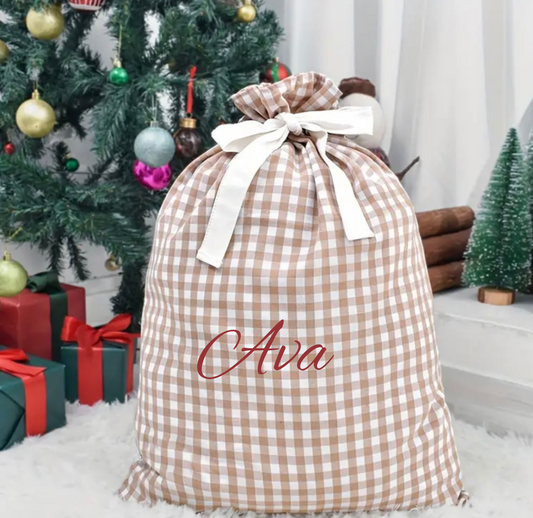 Beige plaid Santa sack